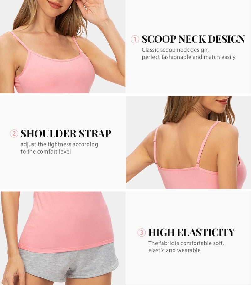 Rosyline 4 Piece Women Camisole Basic Undershirt Adjustable Spaghetti Strap Tank Top Black/White/Grey/Pink S - Image 3